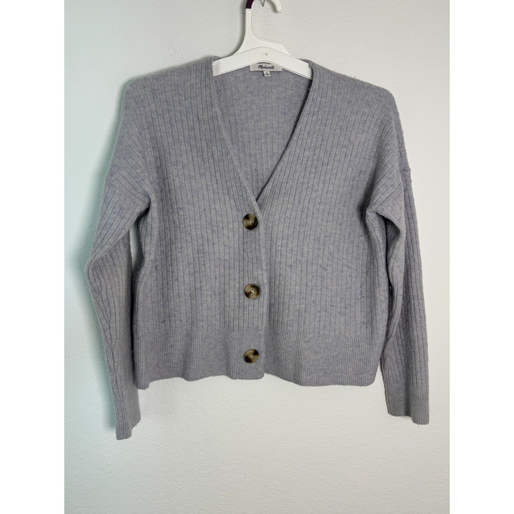 Madewell Ribbed V-Neck Cardigan Sweater Light Blue Button Front XS
